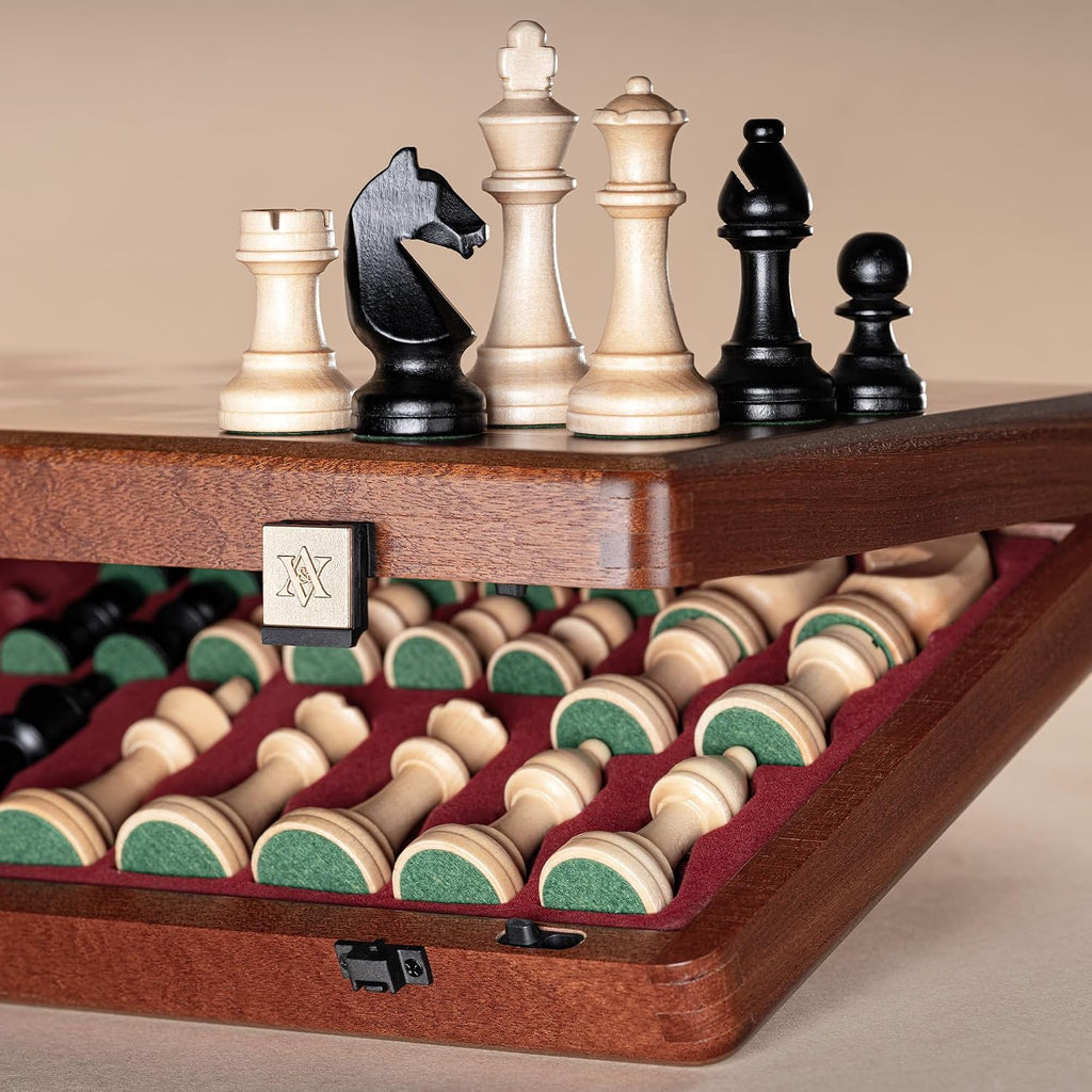 A&A Premium Natural Mahogany Folding Chess Set