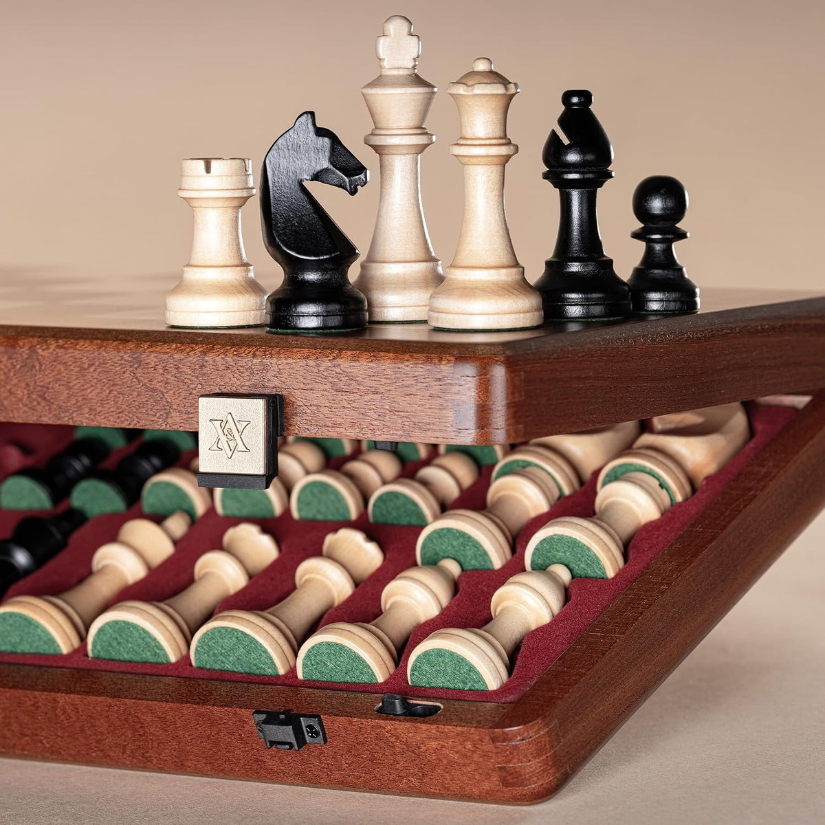 A&A Premium Natural Mahogany Folding Chess Set