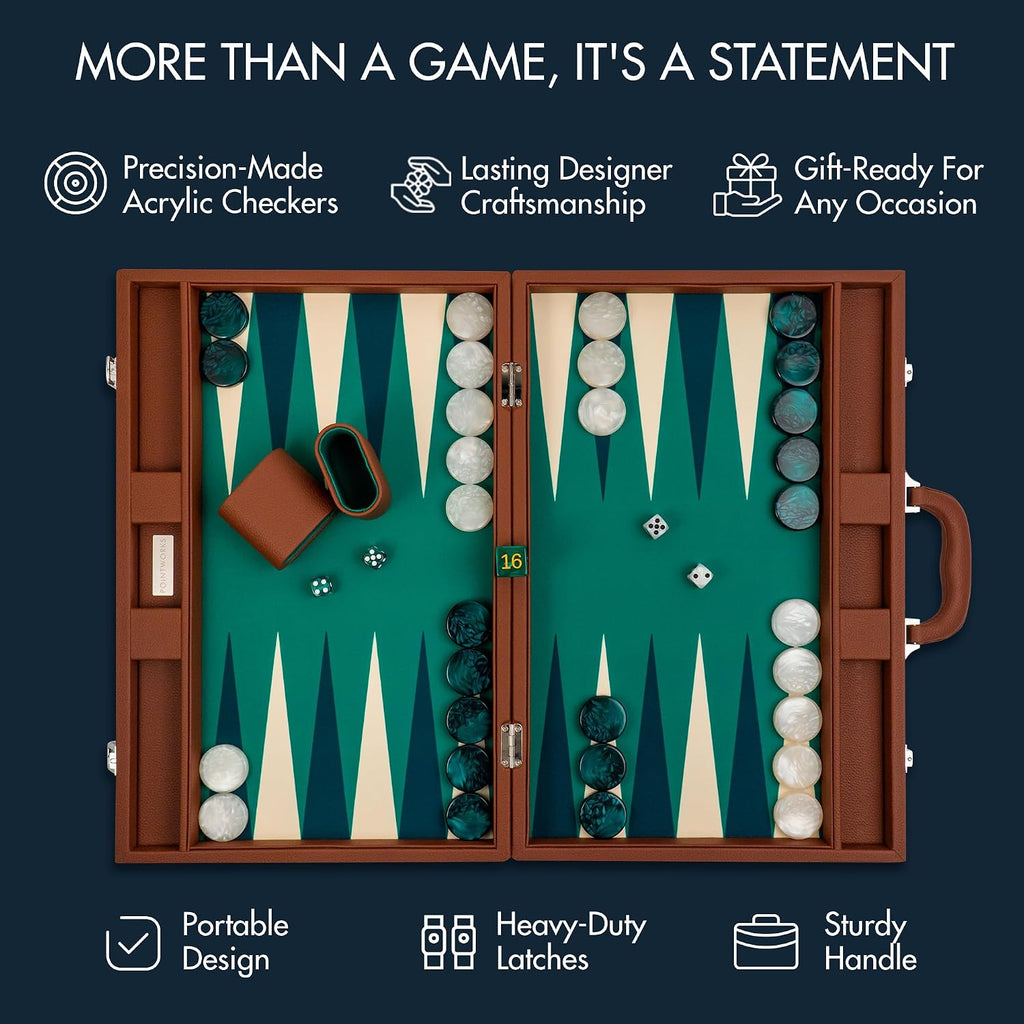 Pointworks 19 Inch Premium Backgammon Set for Adults - Leath