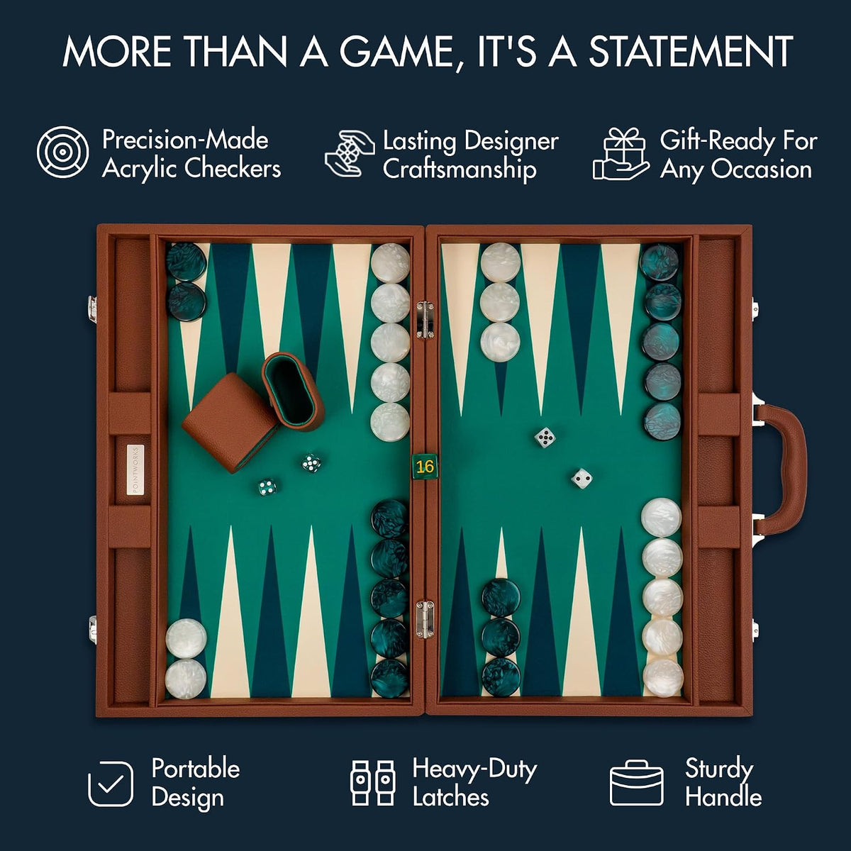 Pointworks 19 Inch Premium Backgammon Set for Adults - Leath