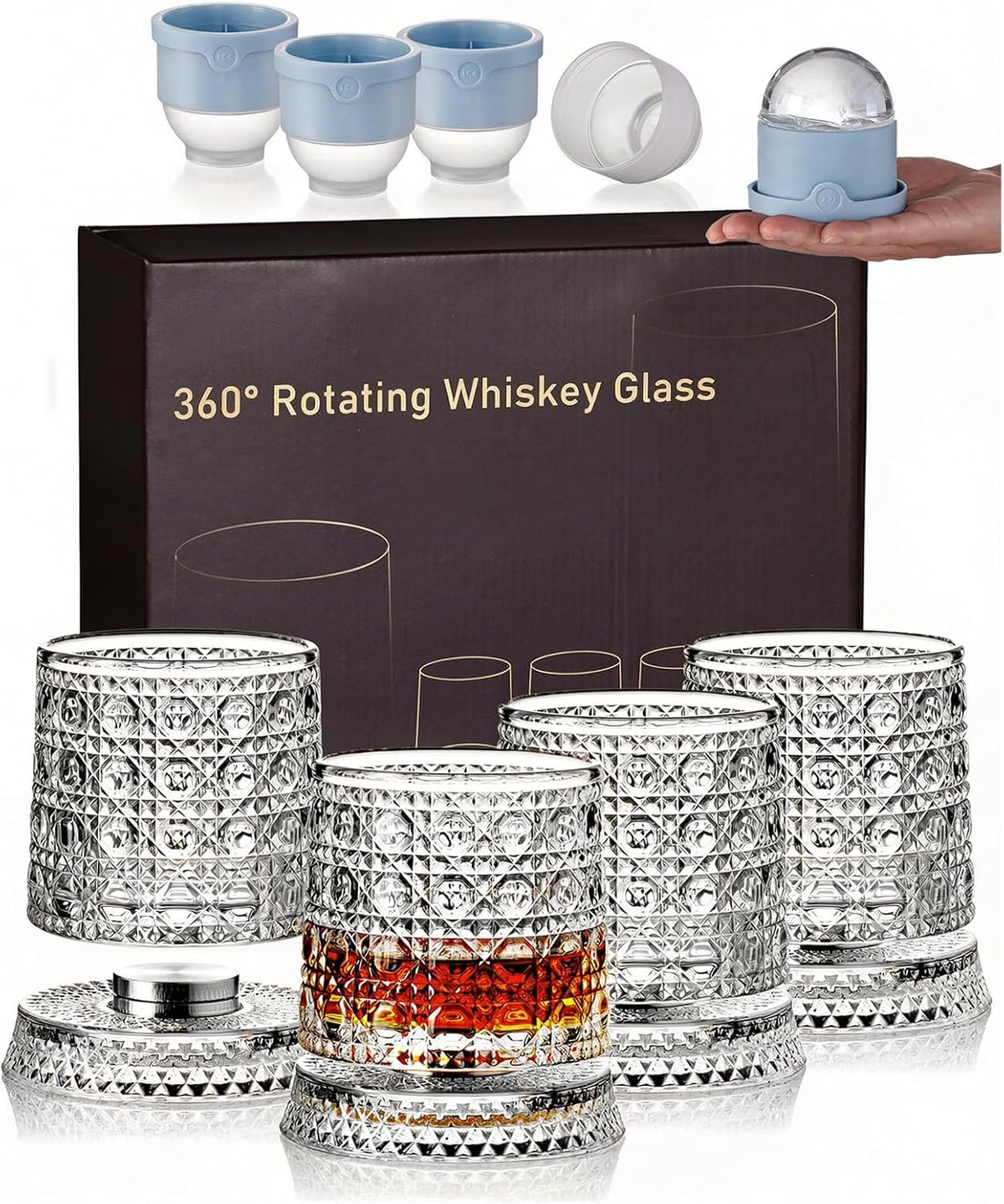 Balvorne™ 360° Spinning Whisky Glasses — Set of 4 with Ice Moulds & Gift Box