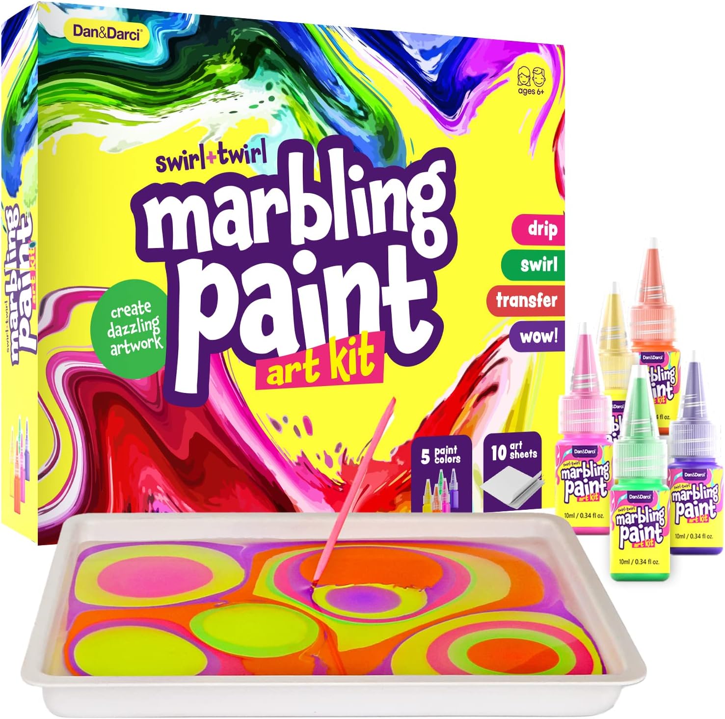 Dan&Darci Marbling Paint Art Kit for Kids - Arts and Crafts for Girls & Boys Ages 6-12 - Craft Kits - Best Tween Paint Gift Ideas for Kids Age 4 5 6 7 8 9 10 Year Old - Marble Painting Kits (DD-041)