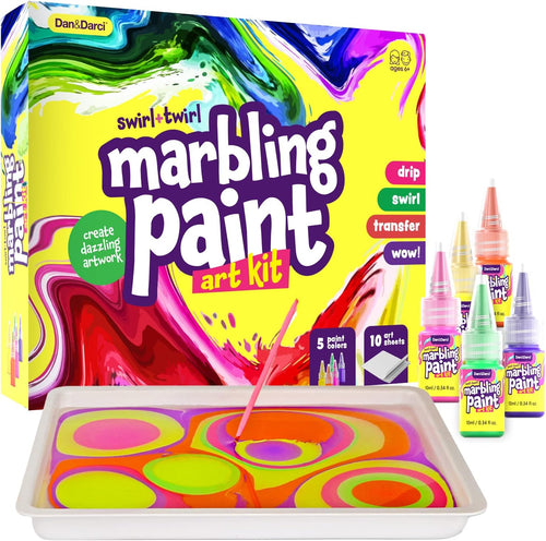 Dan&Darci Marbling Paint Art Kit for Kids - Arts and Crafts for Girls & Boys Ages 6-12 - Craft Kits - Best Tween Paint Gift Ideas for Kids Age 4 5 6 7 8 9 10 Year Old - Marble Painting Kits (DD-041)