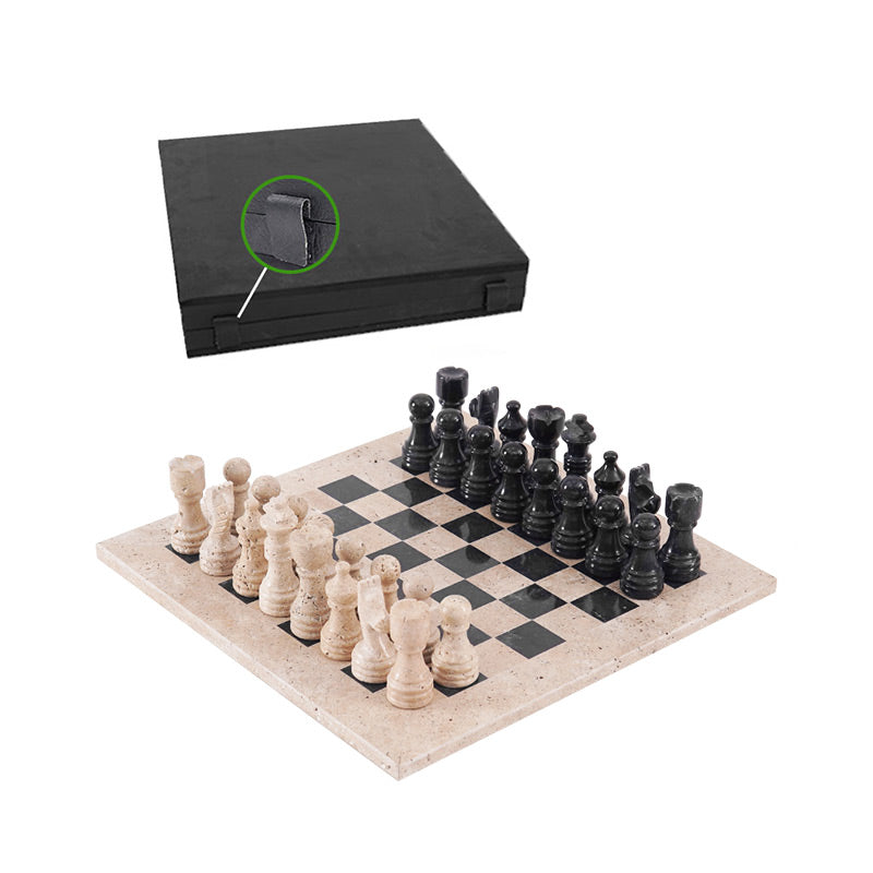 Marble Chess Set 30cm – Black & Travertine