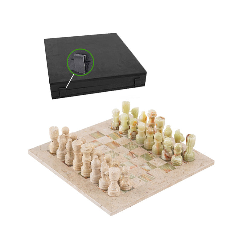 Marble Chess Set 30cm – Green & Travertine