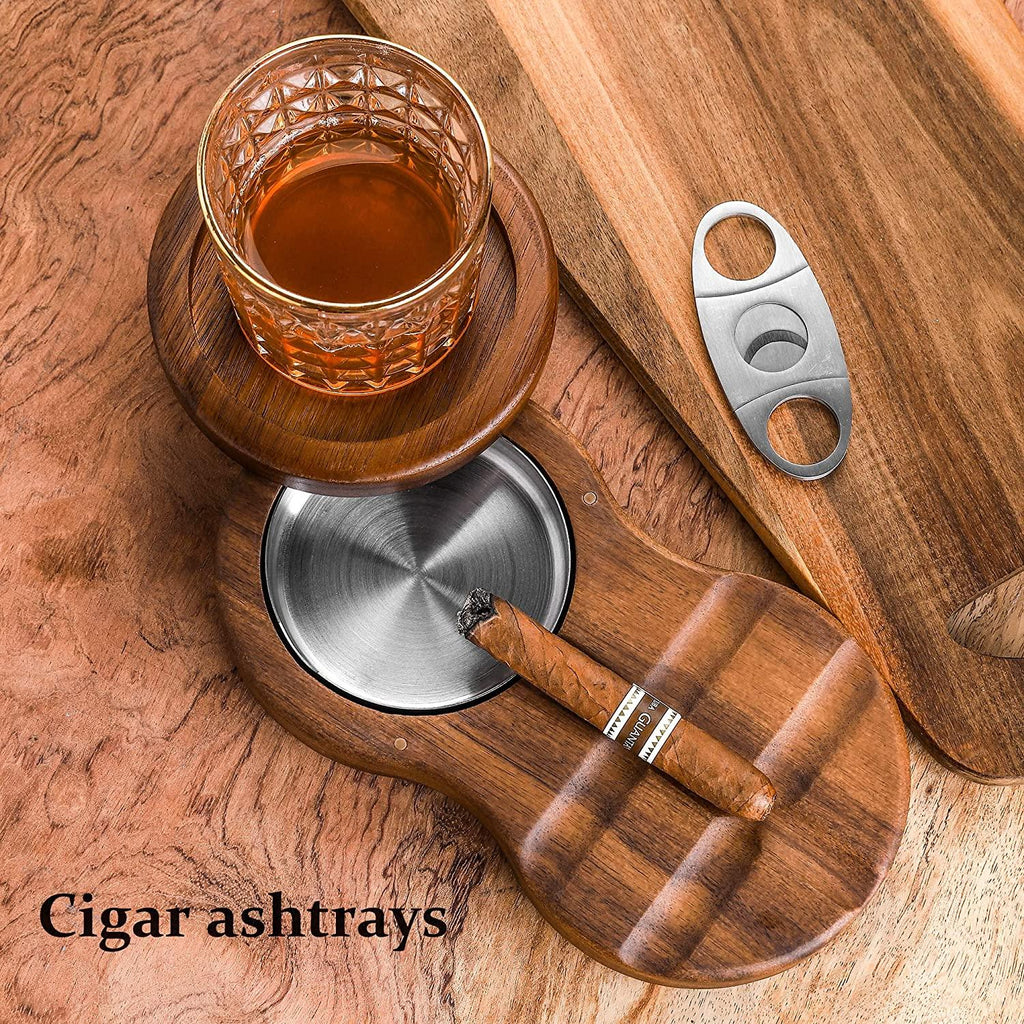 Wooden Cigar Ashtrays Coaster/Whiskey Glass Tray and Cigar Holder