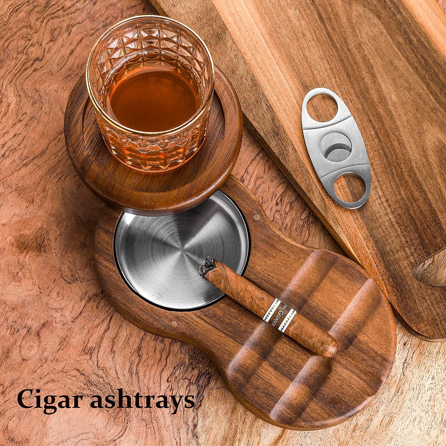 Wooden Cigar Ashtrays Coaster/Whiskey Glass Tray and Cigar Holder