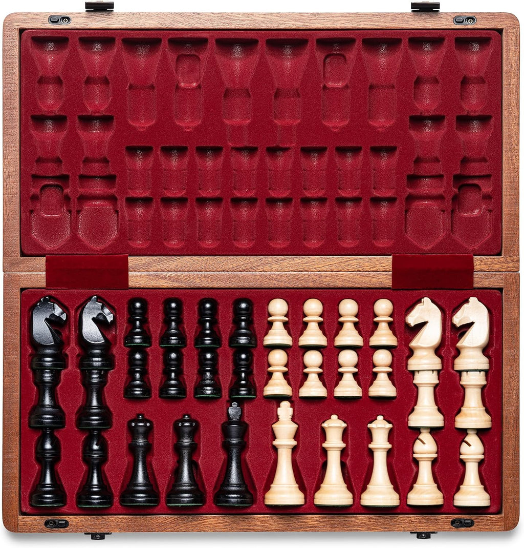 A&A Premium Natural Mahogany Folding Chess Set