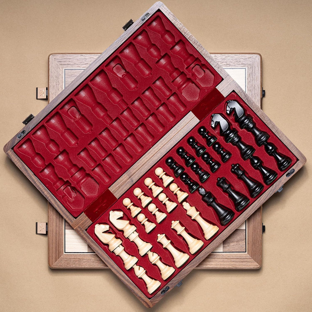 A&A Premium Natural Walnut Folding Chess Set