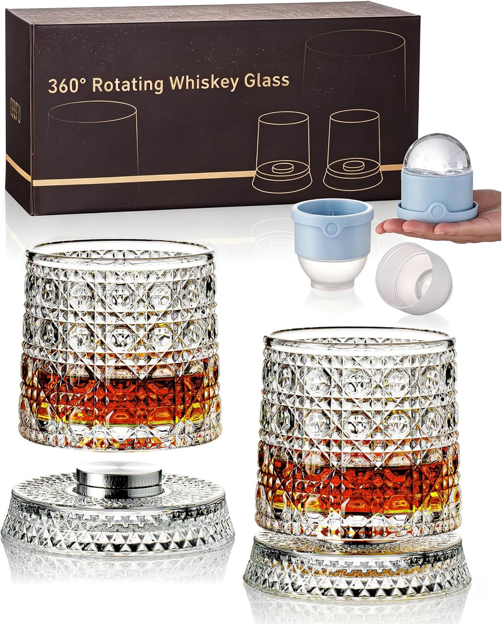 Balvorne™ 360° Spinning Whisky Glasses — Set of 4 with Ice Moulds & Gift Box