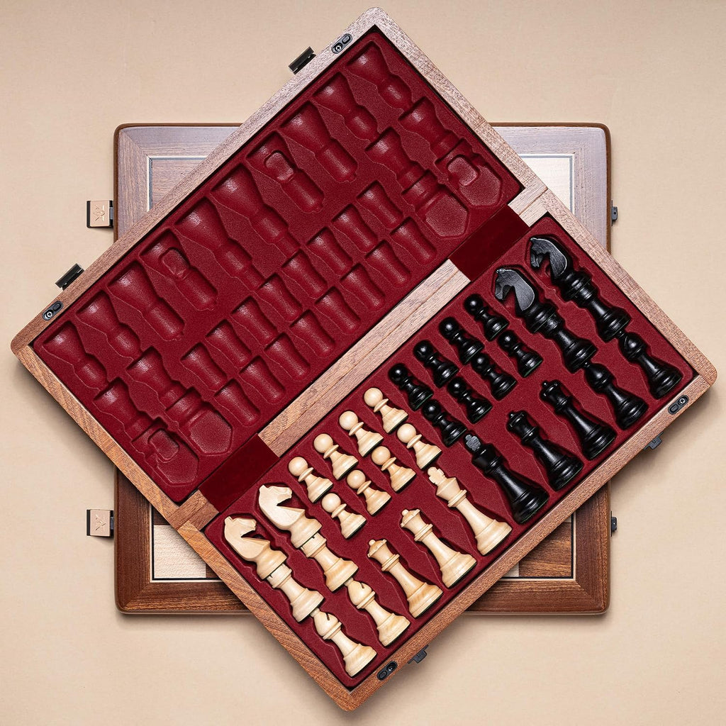 A&A Premium Natural Mahogany Folding Chess Set