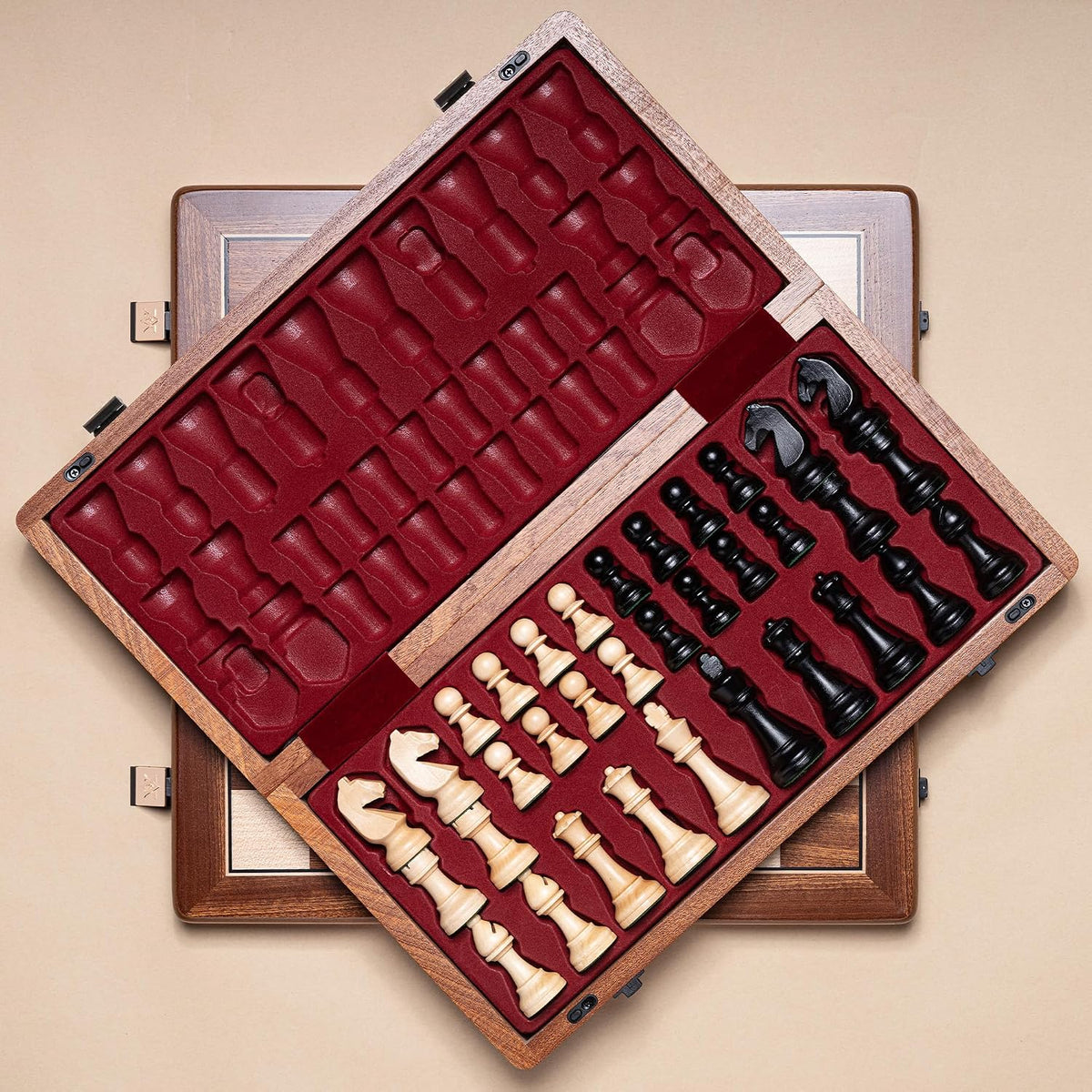 A&A Premium Natural Mahogany Folding Chess Set