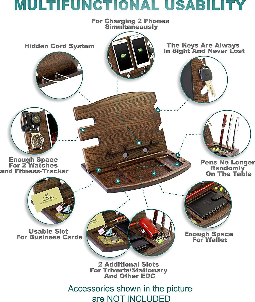 Wood Phone Docking Station Natural Ash Phone Key Holder Wallet Stand