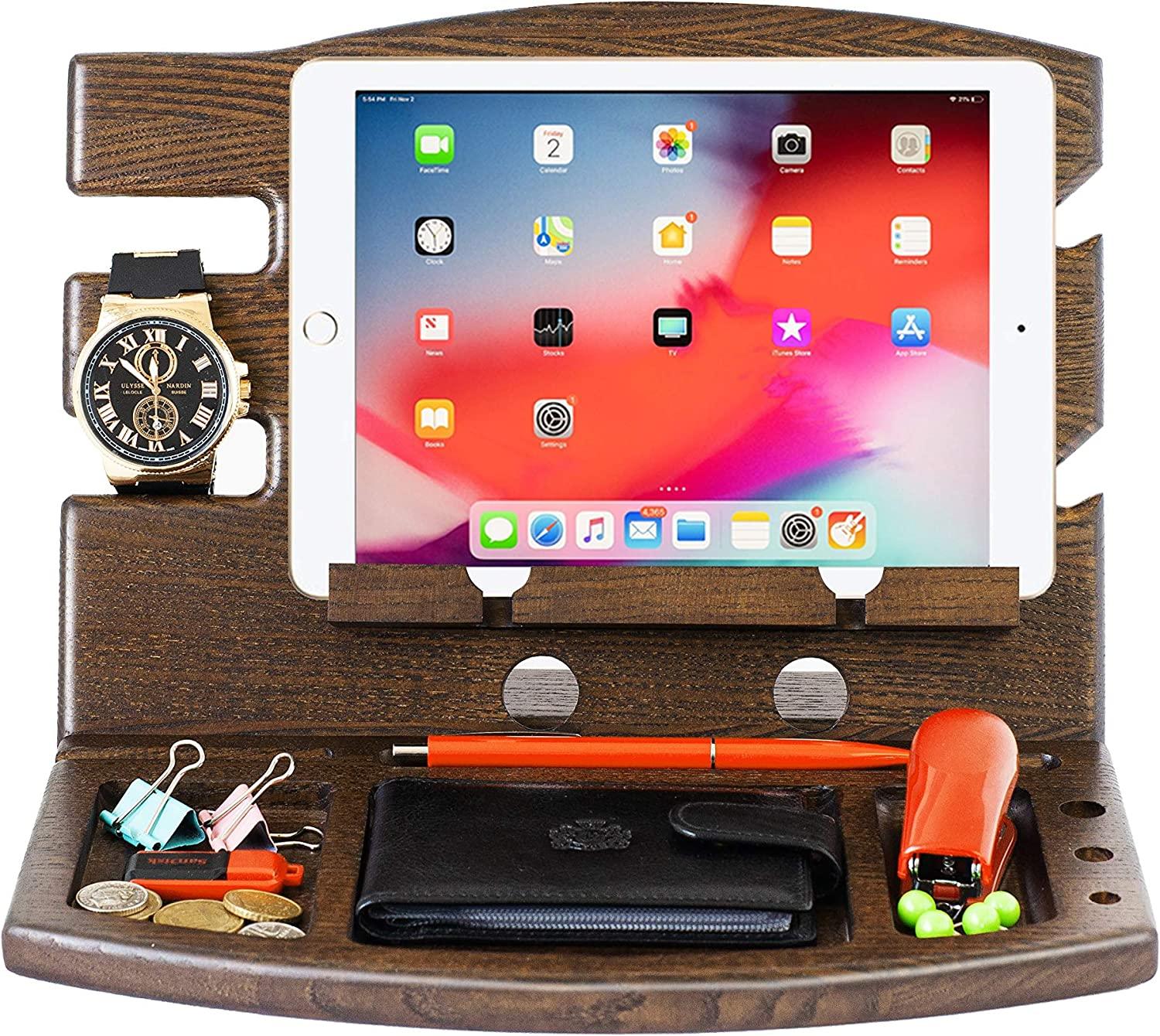 Wood Phone Docking Station Natural Ash Phone Key Holder Wallet Stand