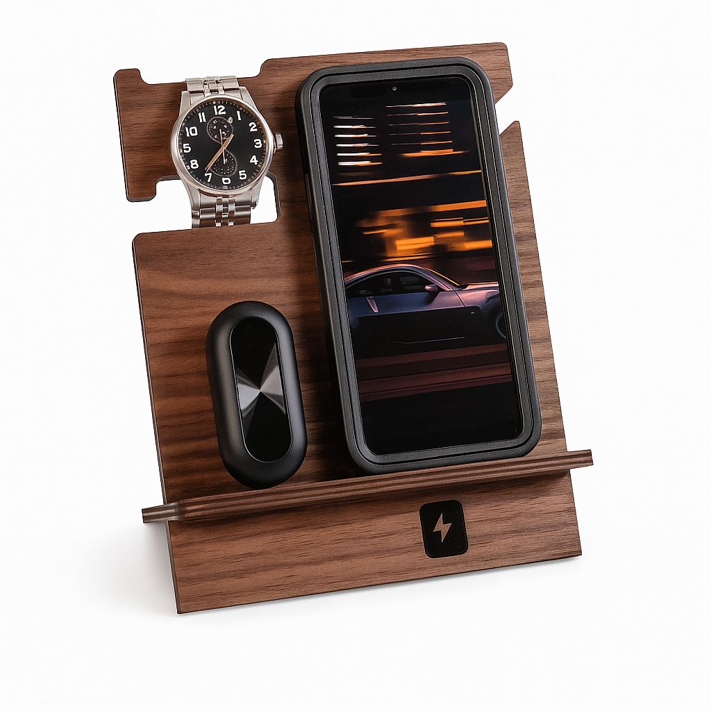 Wooden Docking Station – Handcrafted Nightstand Organizer for Phone, Watch, and Keys