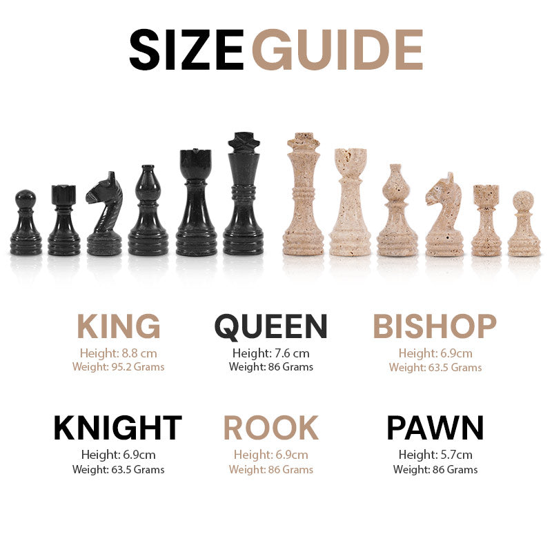 Marble Chess Set 38cm – Black & Travertine