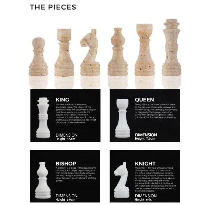 Marble Chess Set 38cm – Travertine & White