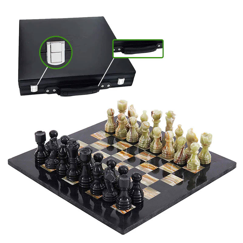 Marble Chess Set 38cm – Black & Green