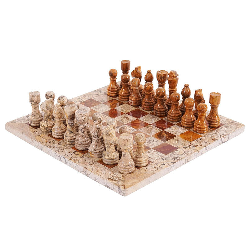 Marble Chess Set 30cm – Coral & Red
