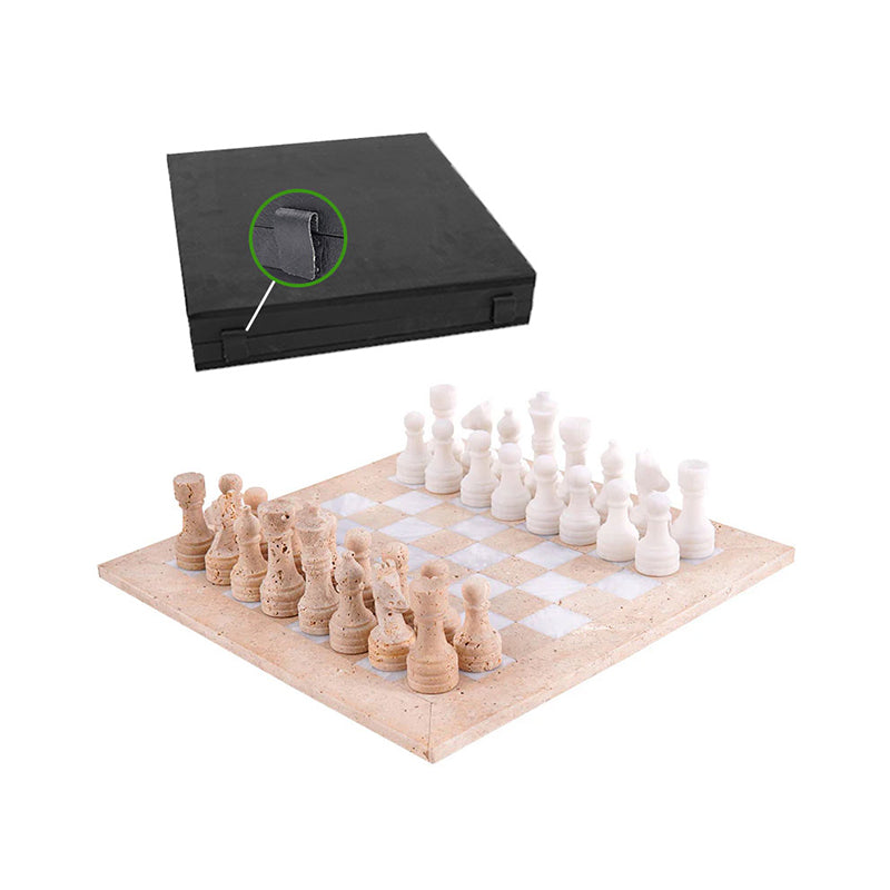 Marble Chess Set 30cm – Travertine & White