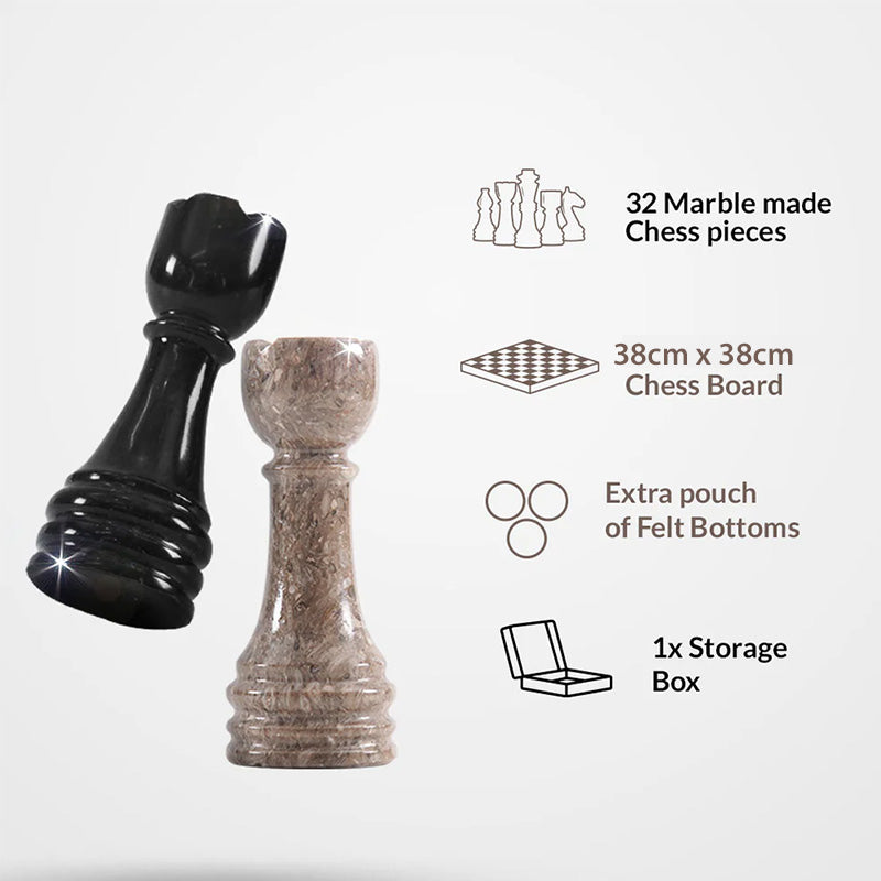 Marble Chess Set 38cm – Black & Oceanic