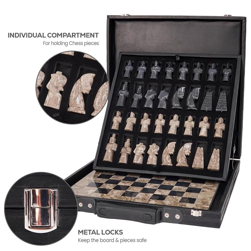 Marble Chess Set 38cm – Black & Oceanic
