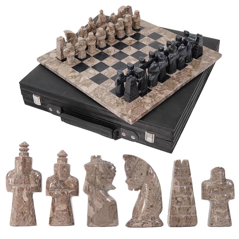 Marble Chess Set 38cm – Black & Oceanic