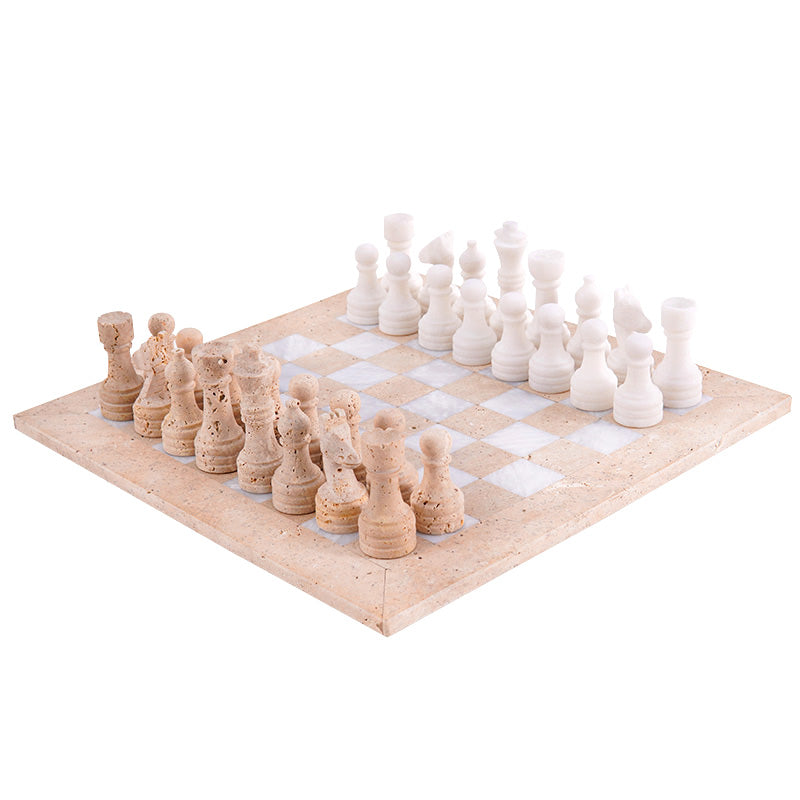 Marble Chess Set 38cm – Travertine & White