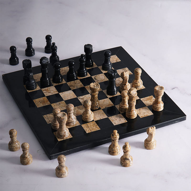Marble Chess Set 25cm – Black & Coral