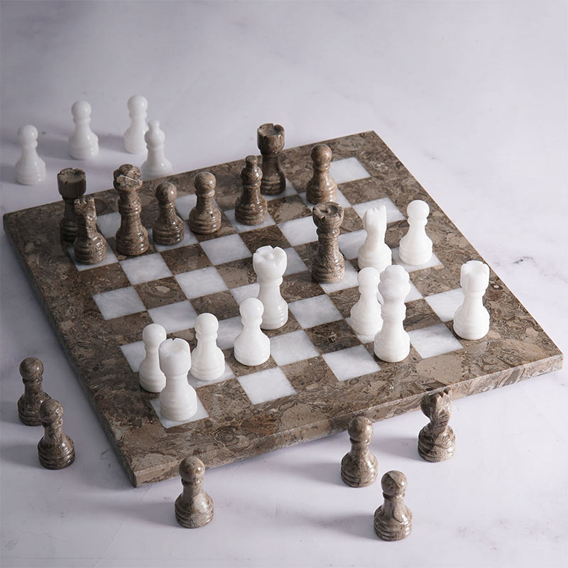 Marble Chess Set 25cm – Oceanic & White