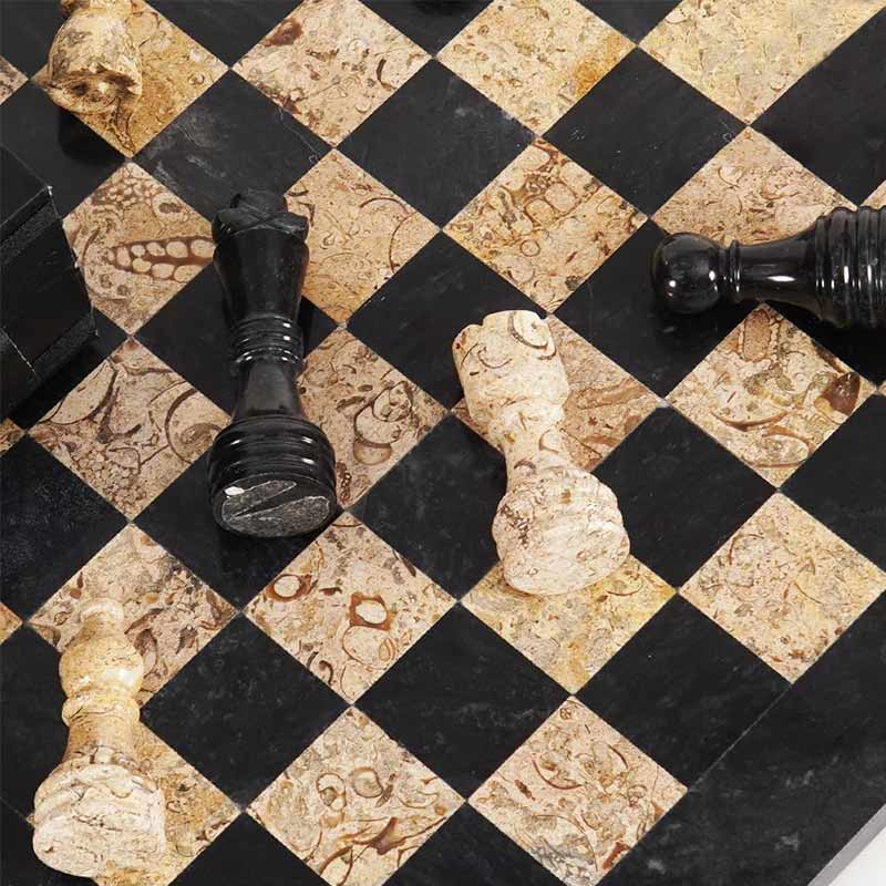 Marble Chess Set 38cm – Black & Coral