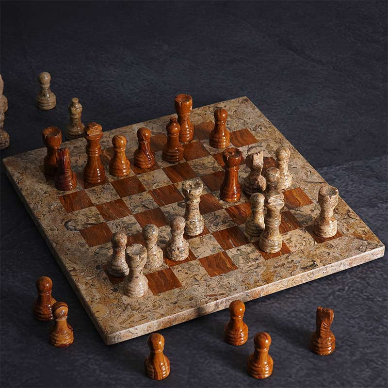 Marble Chess Set 25cm – Coral & Red