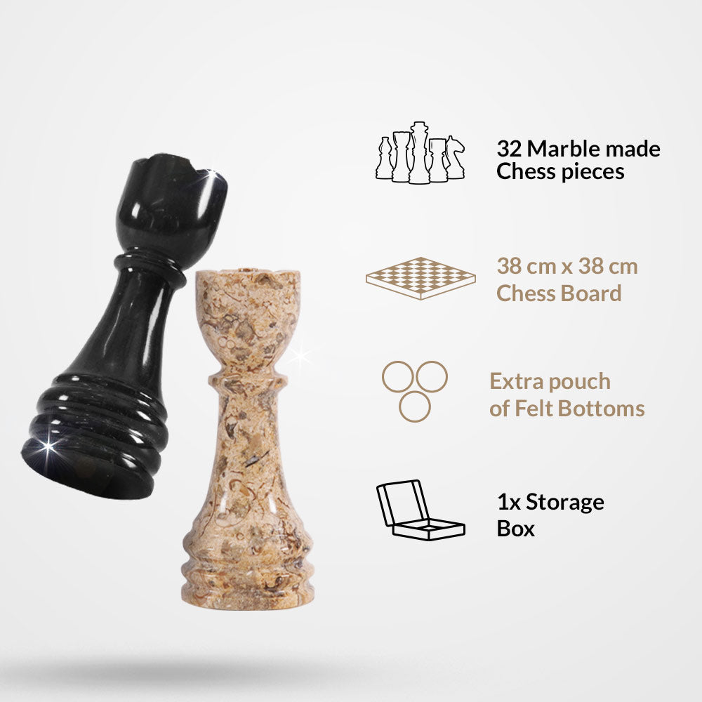 Marble Chess Set 38cm – Black & Coral