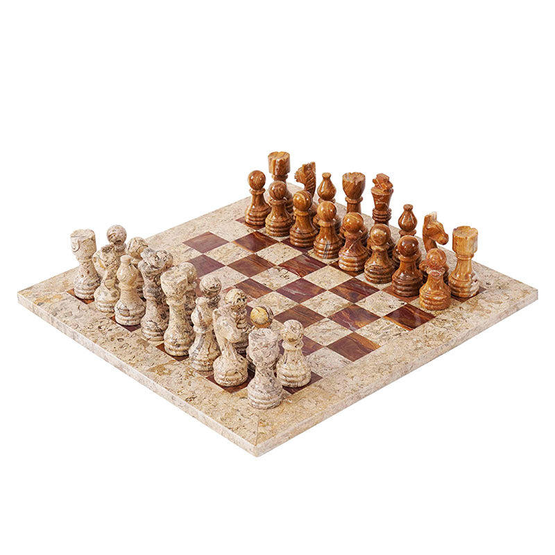 Marble Chess Set 38cm – Coral & Red