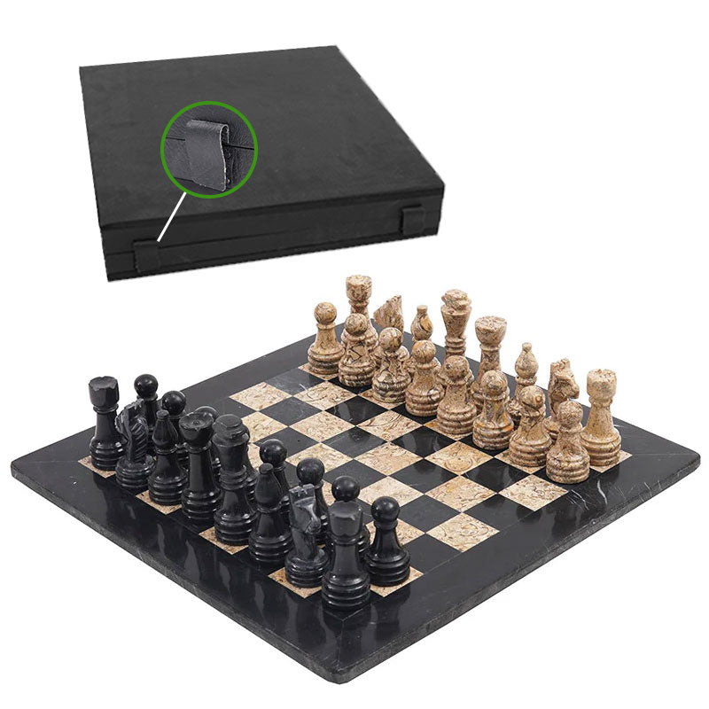 Marble Chess Set 38cm – Black & Coral