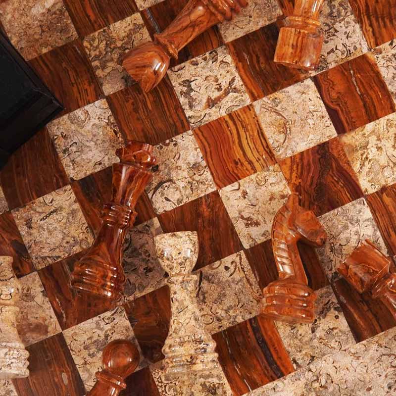 Marble Chess Set 38cm – Coral & Red