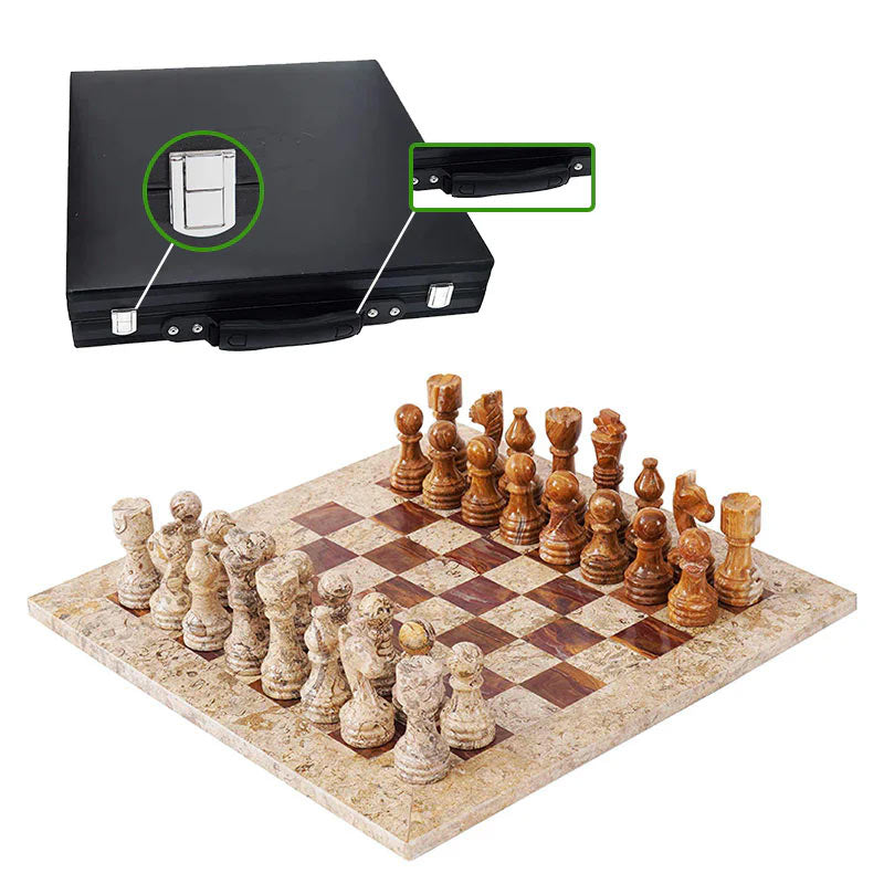 Marble Chess Set 38cm – Coral & Red