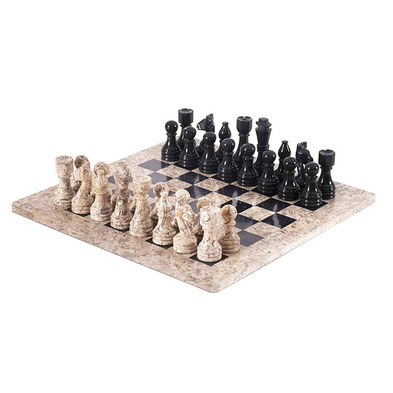 Marble Chess Set 38cm – Black & Coral