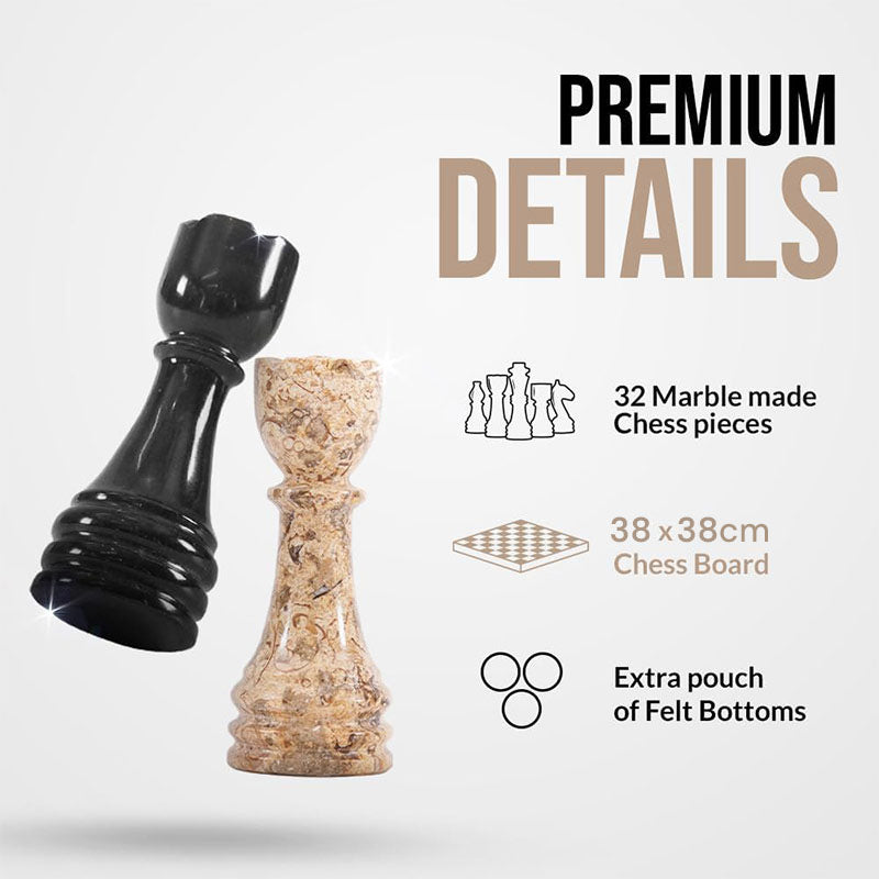 Marble Chess Set 38cm – Black & Coral