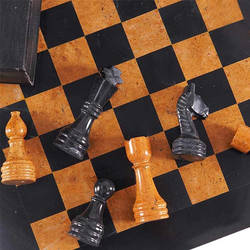 Marble Chess Set 38cm – Black & Golden