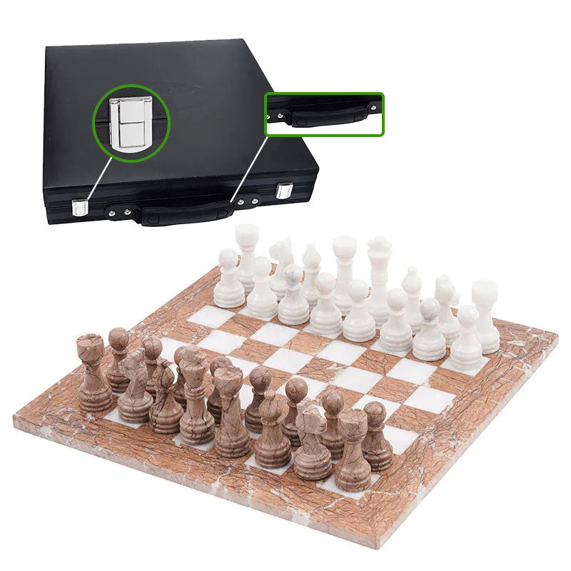 Marble Chess Set 38cm – Marinara & White