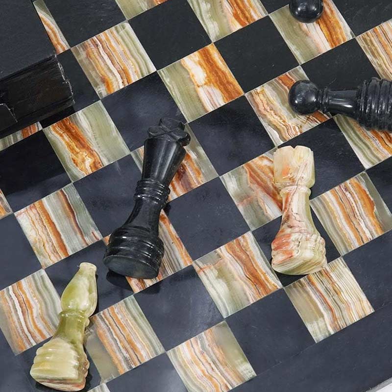 Marble Chess Set 38cm – Black & Green