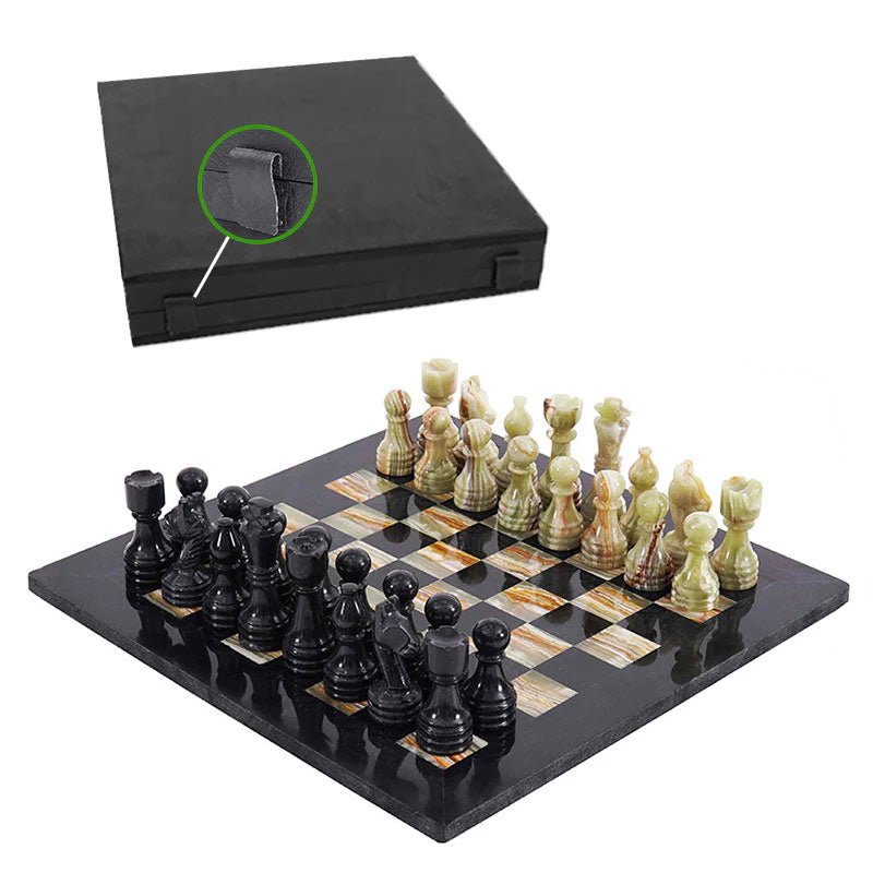 Marble Chess Set 38cm – Black & Green