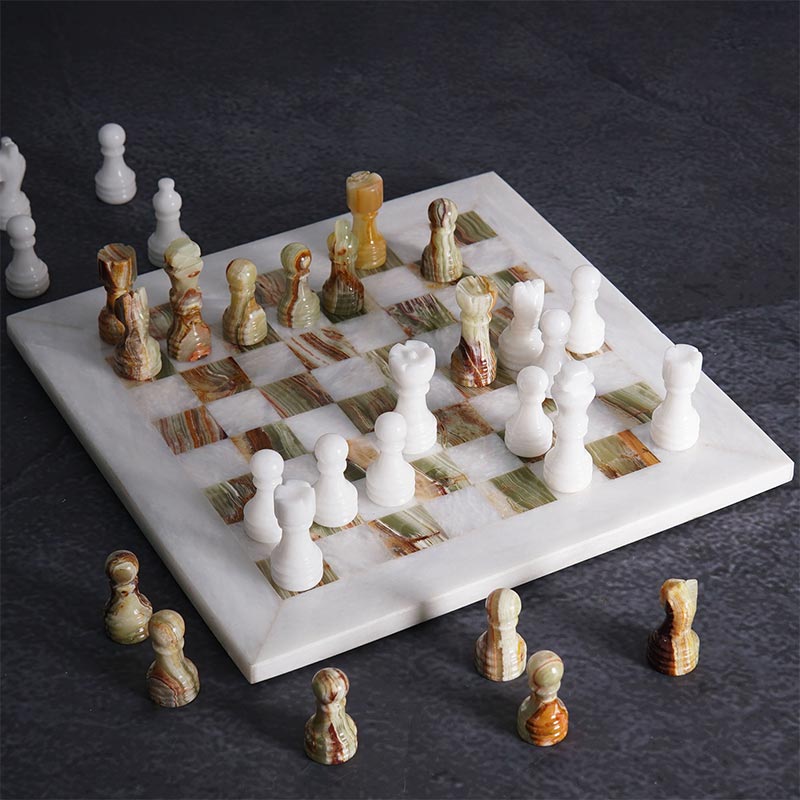 Marble Chess Set 25cm – Green & White