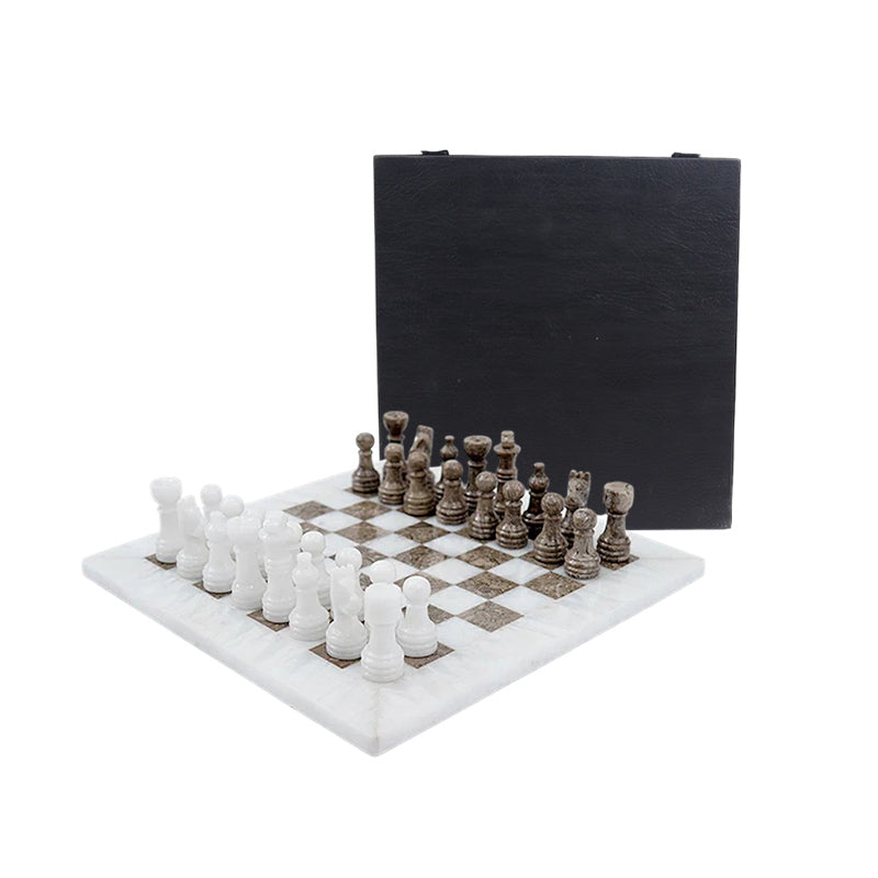 Marble Chess Set 25cm – Oceanic & White