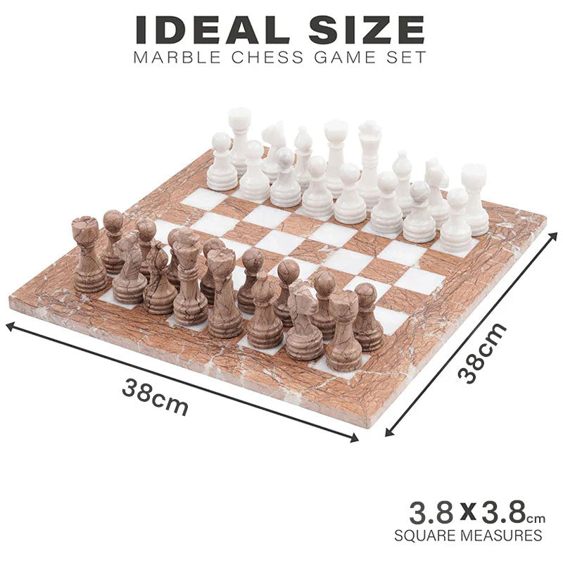 Marble Chess Set 38cm – Marinara & White