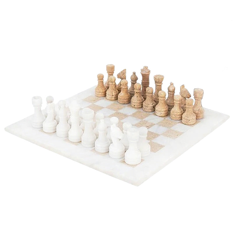 Marble Chess Set 38cm – Travertine & White