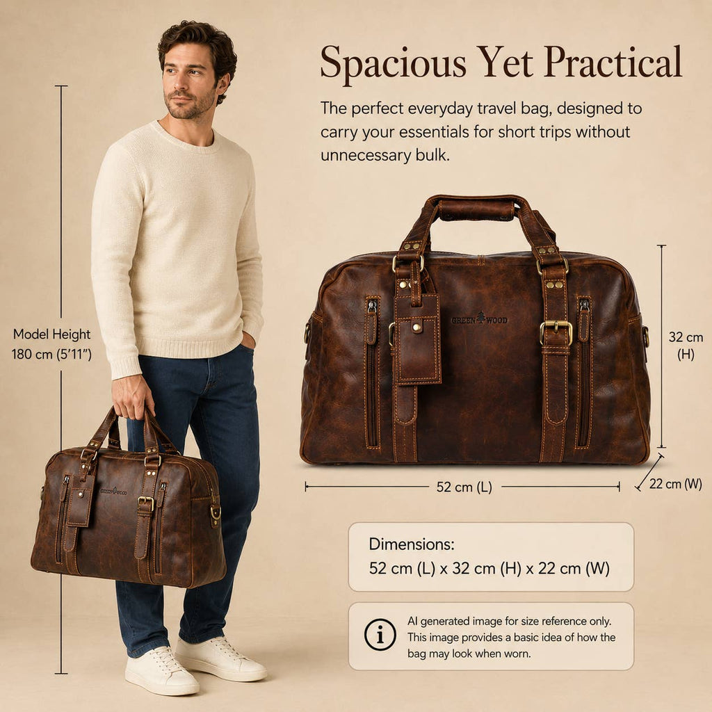 Greenwood Voyager Leather Weekend Bag — Full Grain Oil Pull-Up Cowhide Travel Duffel, Carry-On Size (Sandal) — image 9