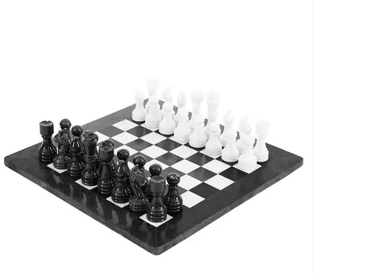 Handmade Marble Tournament Full Chess Game Set (Black & White) 38cm / 15 inch