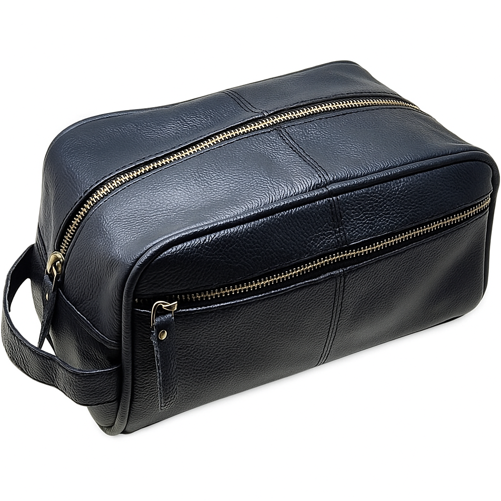 Men’s Genuine Leather Toiletry Bag – Travel Dopp Kit and Waterproof Shaving Organizer